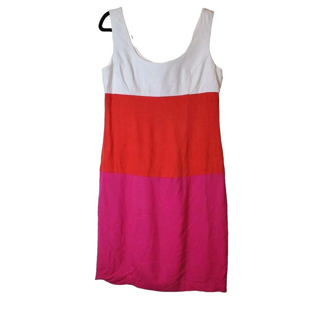 VINTAGE Jessica Howard 10 Dress Women‎ Colorblock Sheath Made In USA 80s Linen